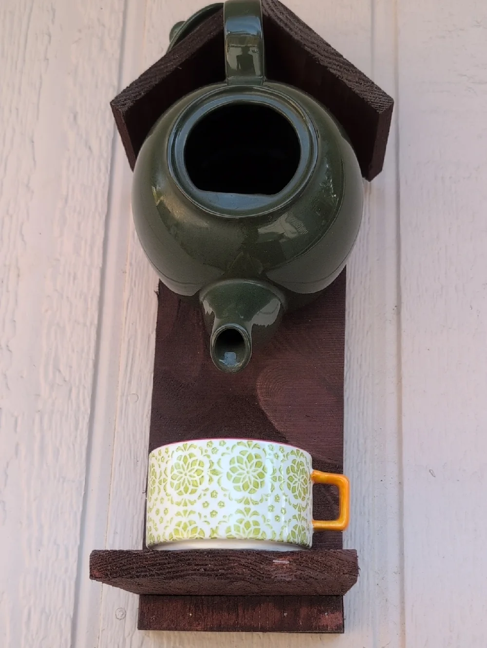 Rustic Wooden Handmade Bird Feeder Teapot Green Tea